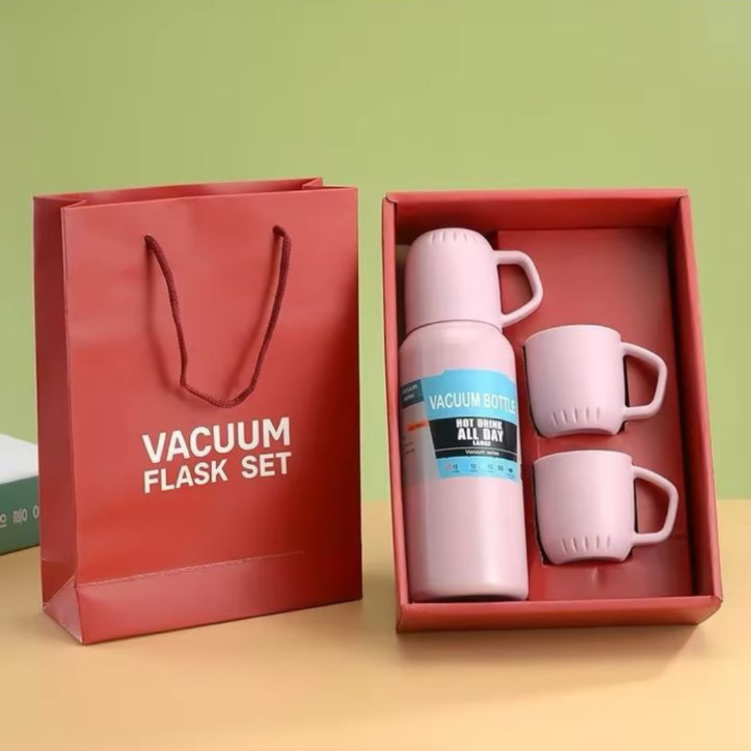 Set Termo Y Tres Tazas De Acero Inoxidable